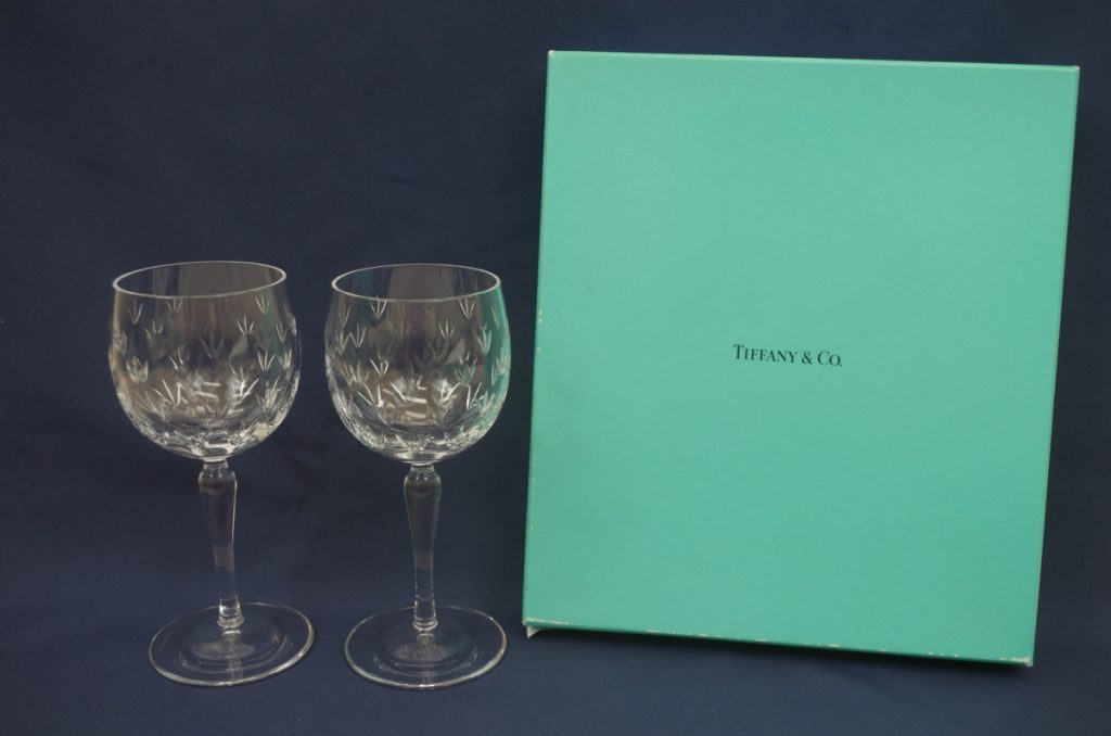 【豊川・出張買取】TIFFANY&Co. ティファニー ペア ワイングラス フローレット カットグラス 2点セット 元箱付き B