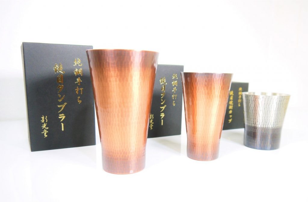 純銅手打ち　高級　鎚目タンブラー　焼酎カップ　酒器　新光堂　3点セット