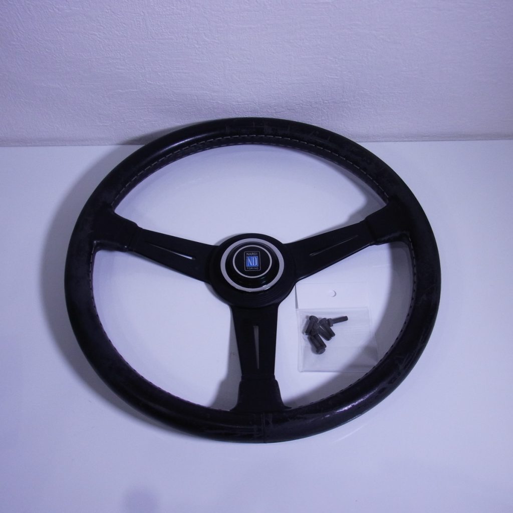 【当時もの】NARDI ステアリング ナルディクラシック　黒レザー×ブラックスポーク　36パイ　現状品