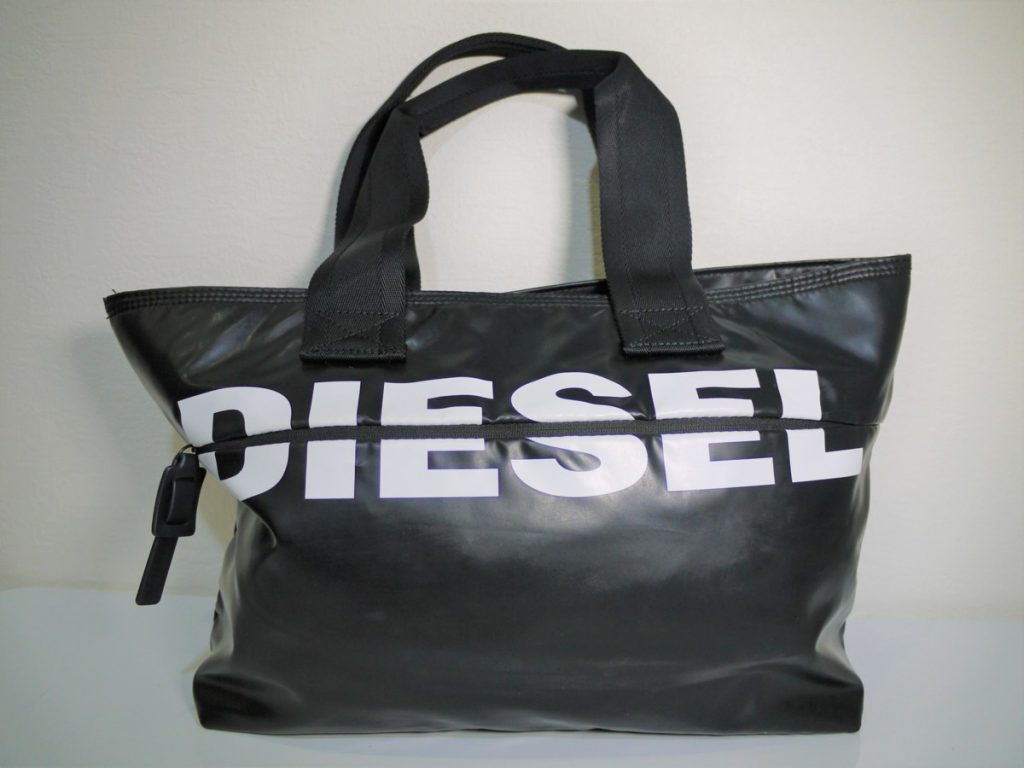 本物 DIESEL ディーゼル ロゴ トートバッグ 黒 ブラック×ホワイト ポリウレタン