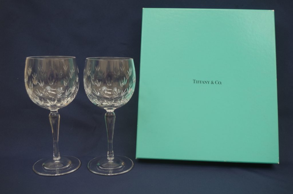 TIFFANY&Co. ティファニー ペア ワイングラス フローレット カットグラス 2点セット 元箱付き A