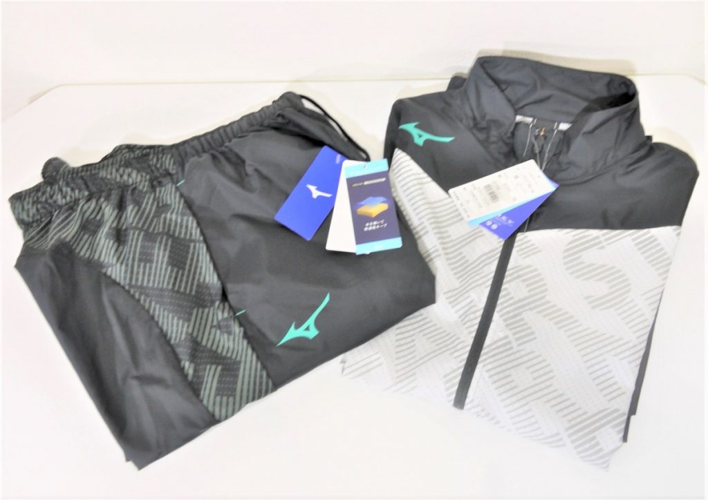 ミズノ　スポーツウェア　メンズ　ウィンドブレーカー上下 XLサイズ　パーカー　ロングパンツ　ブラック×ブルーグラス