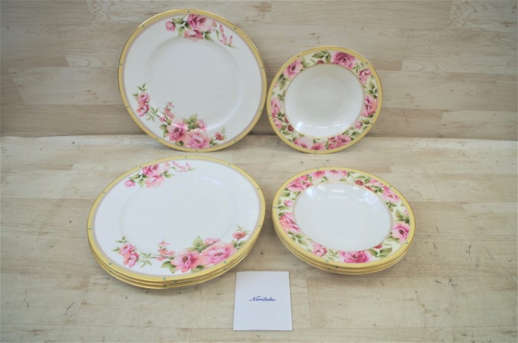 Noritake HERTFORD ディナープレート 26cm 4枚 スープ皿 21.5cm 4枚 bone China ノリタケ ハートフォード ピンク 美品