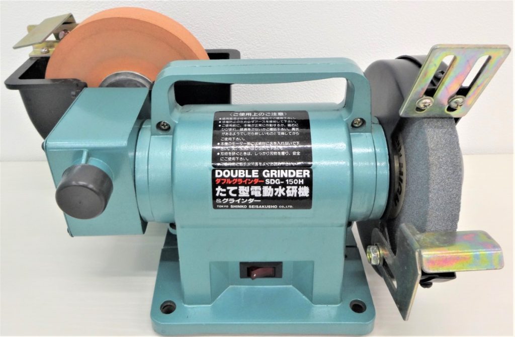 H9-32 SHINKO 新興製作所 ダブルグラインダー SDG-150H たて型電動水研機 高速砥石 動作確認OK