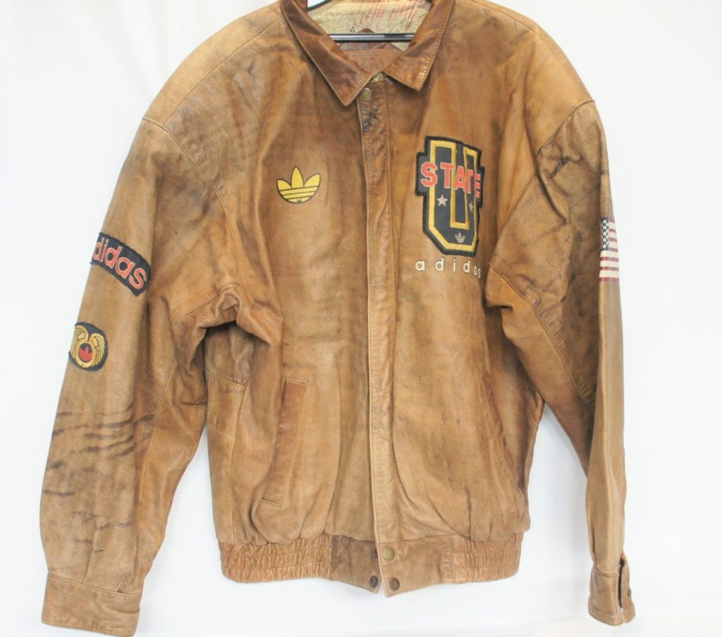 I11-15　adidas　アディダス　レザー　ジャケット　ヴィンテージ　Mサイズ　ブラウン　ワッペン