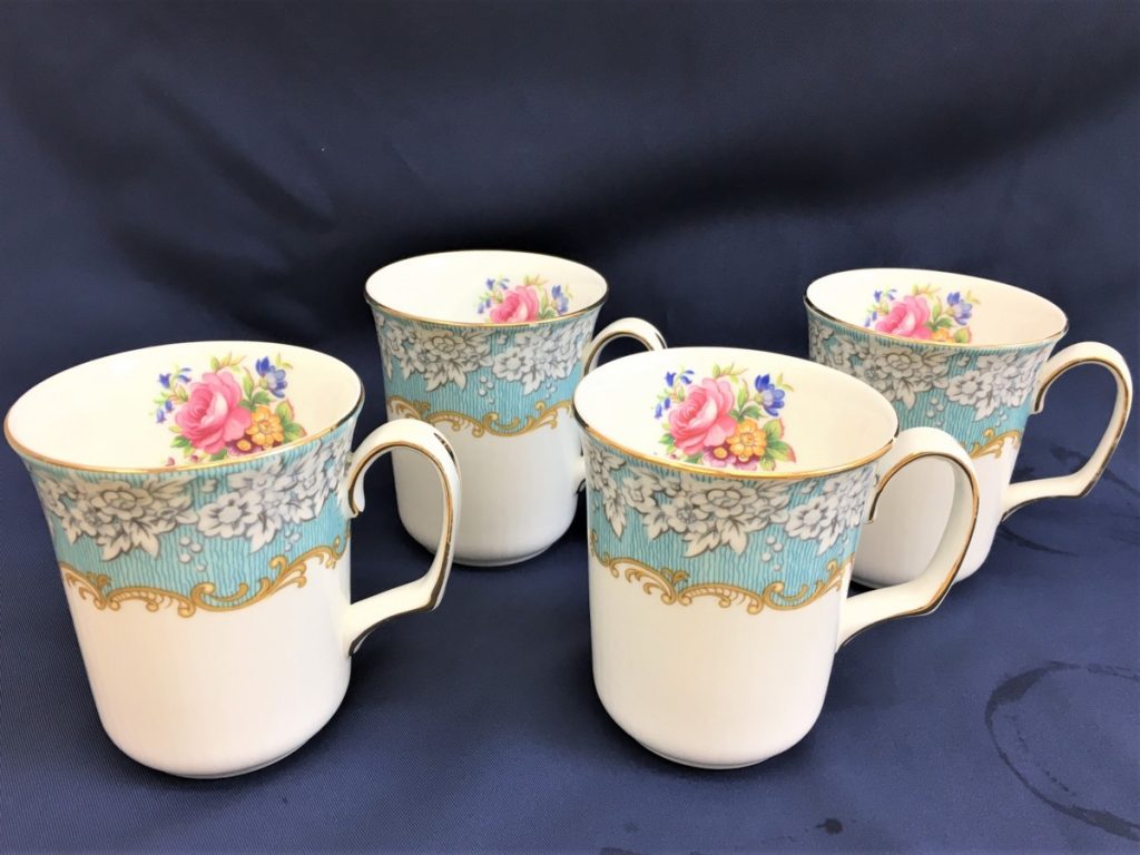 ROYAL ALBERT Enchantment マグカップ 4客セット 花柄 金彩 八角形 ロイヤルアルバート ボーンチャイナ