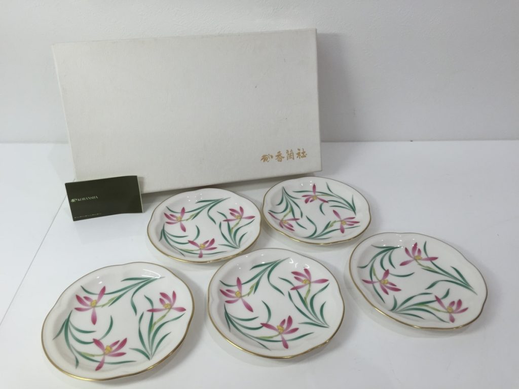 香蘭社 有田焼 小皿 約14cm 5枚セット 箱付き 和食器 花型 W1024FSA