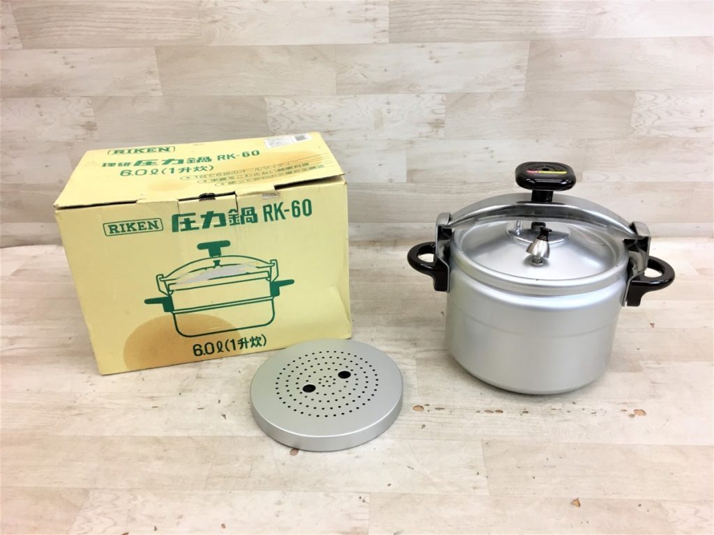 RIKEN 圧力鍋 RK-60 6.0L 1升炊き 家庭用 設計仕様圧力 0.8kg/cm2 時短 両手鍋 リケン 理研 元箱付き