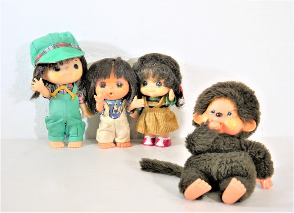 ビンテージ ソフビ SEKIGUCHI（セキグチ）マドモワゼルジェジェ ソフビ人形 女の子3体＆モンチッチ 全高16～18cm 昭和レトロ