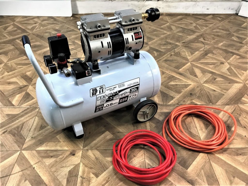 EARTH MAN ACP-160SL 静音 オイルレス エアー コンプレッサー 39L 0.8MPa ダブルピストン エアホース付