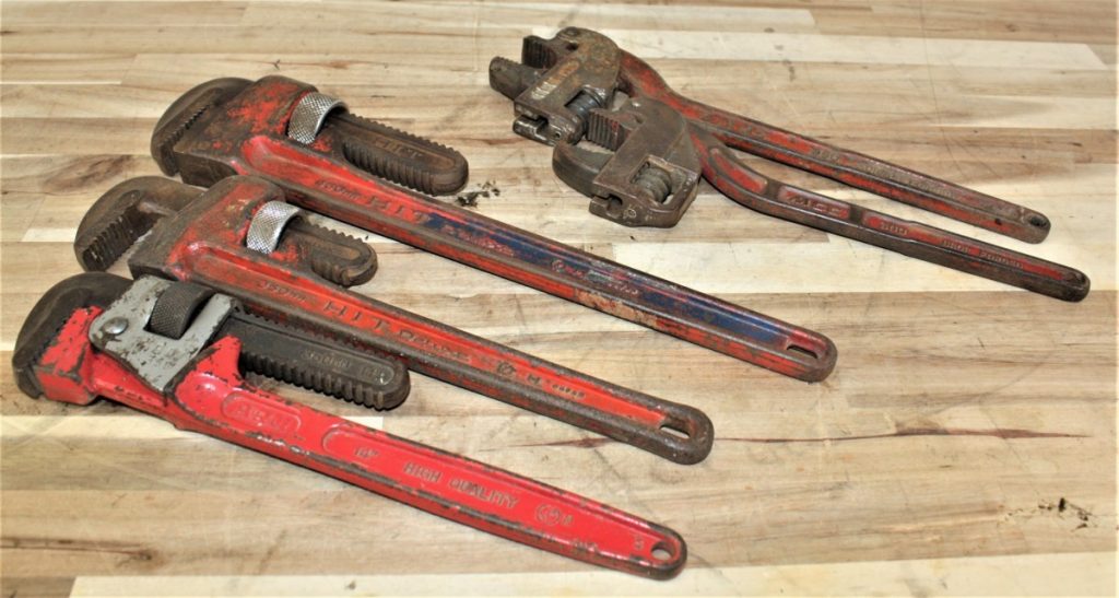 パイプレンチ５本まとめて　HIT450mm/ HIT350mm/ARM350mm/MCC350/MCC300/パイレン　水道工事　工具