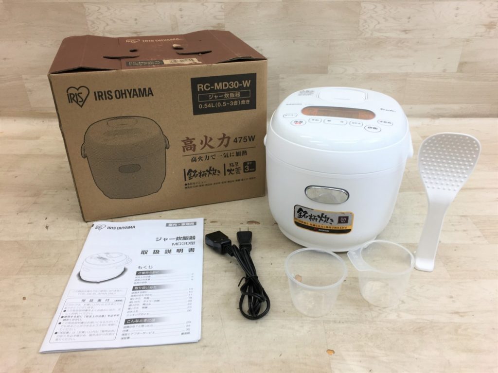 【美品】IRIS OHYAMA 米屋の旨み 銘柄炊き RC-MD30-W 2020年製 3合 高火力 極厚火釜 ジャー炊飯器 ホワイト アイリスオーヤマ