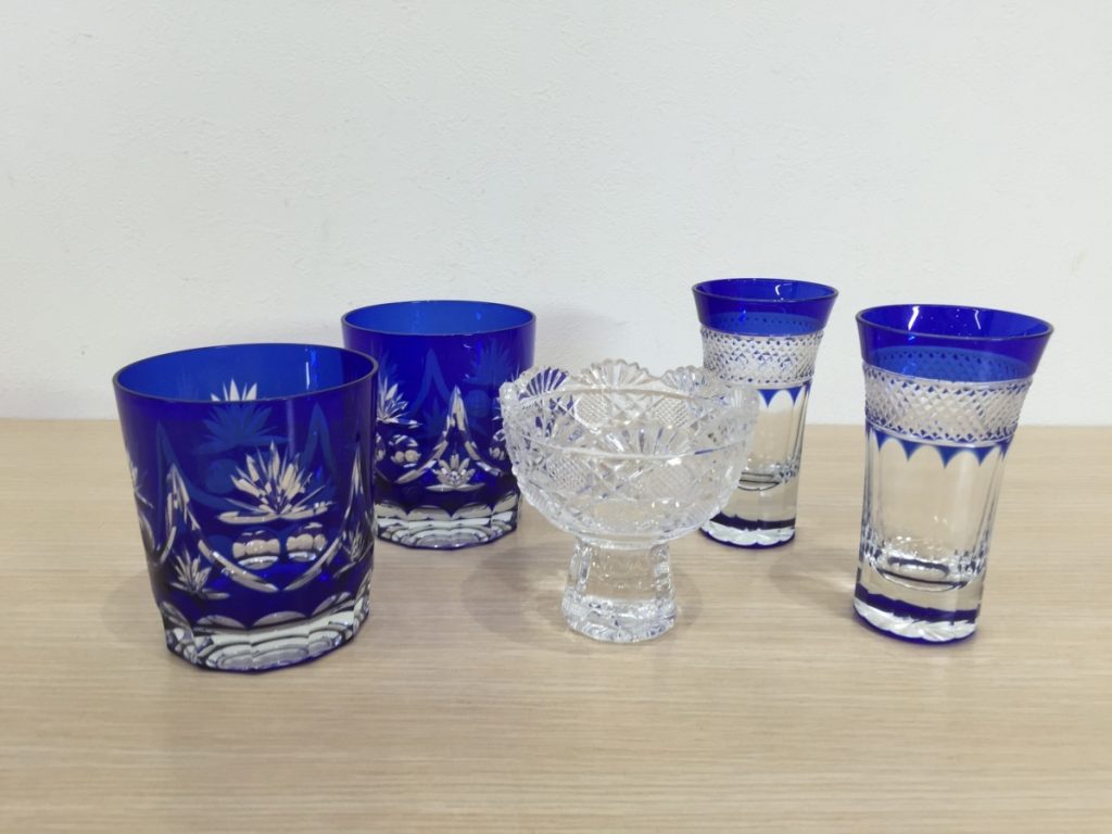 切子 グラス4個セット　切子 小物入れ1個　5個セット 美品