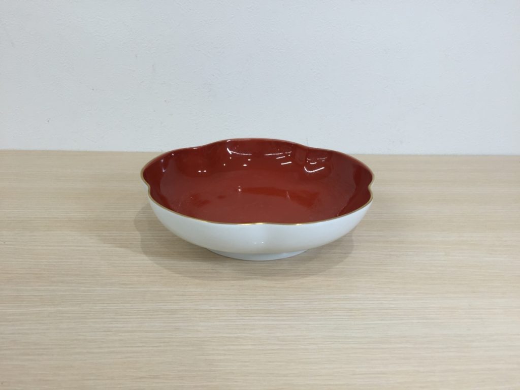 美術有田焼 深川製磁 紅寿 梅型6号 菓子鉢