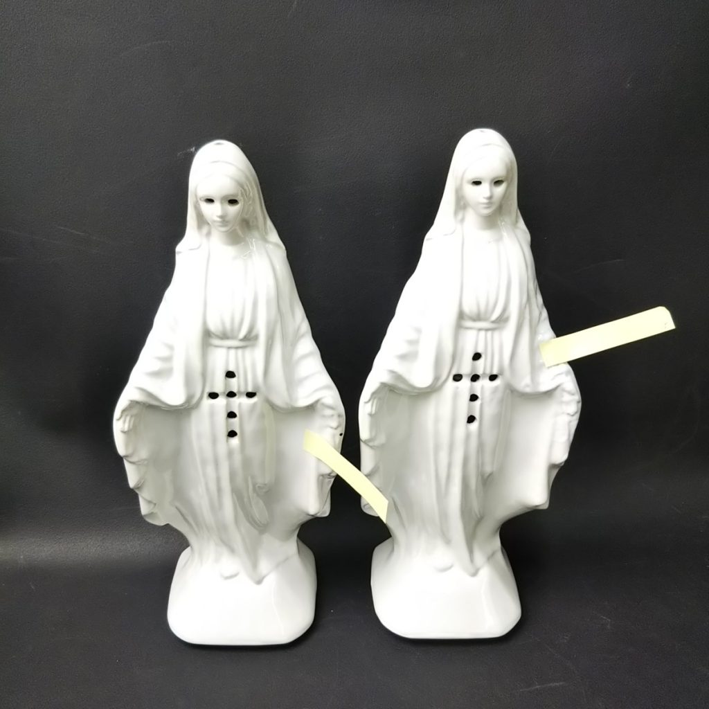 ワコマリア 聖母マリア像2体セット 陶器 透かし お香入れ 香炉 キャンドル入れ 置物 オブジェ インテリア 現状品