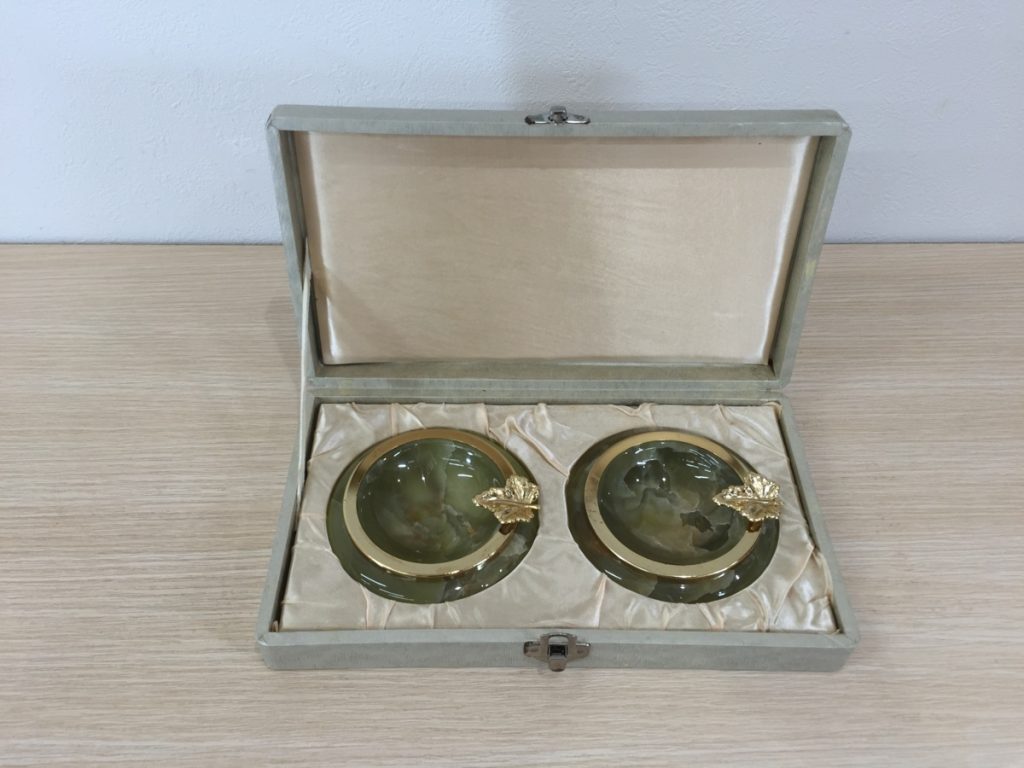 【レアモノ】F20-72 イタリア製 大理石 灰皿 アッシュトレイ 葉 2個セット アンティーク