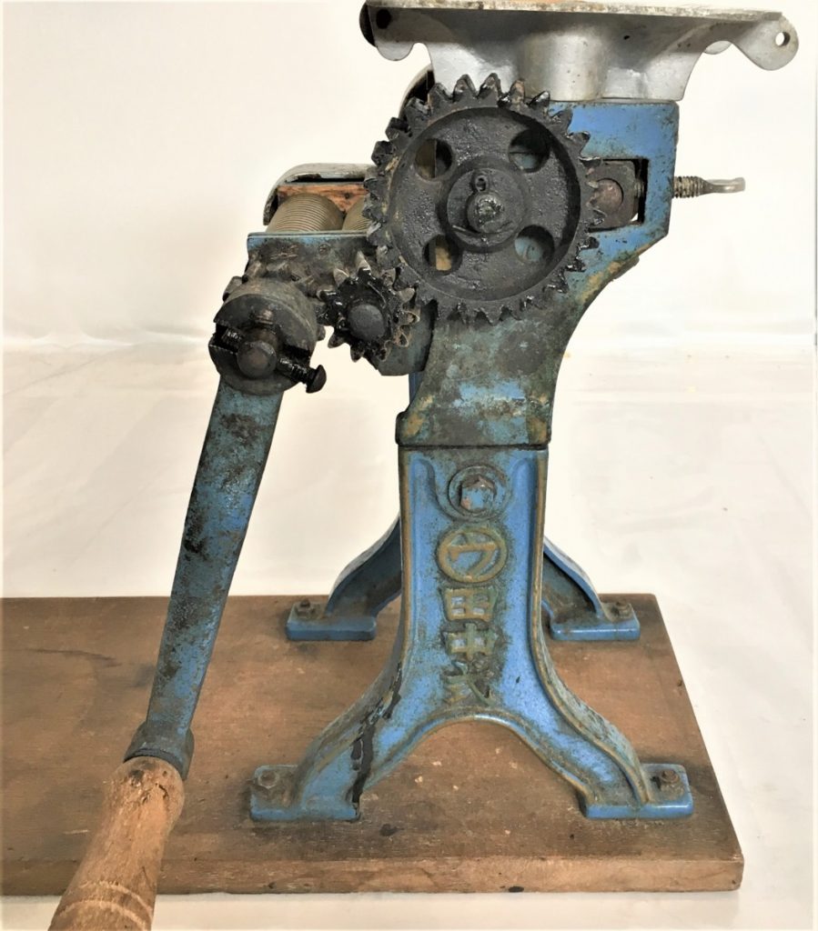 昭和レトロ　田中式製麺機　そば打ち　こね鉢　日本蕎麦　製麺　動作確認済　木製台付き　手回し　うどん　蕎麦　パス