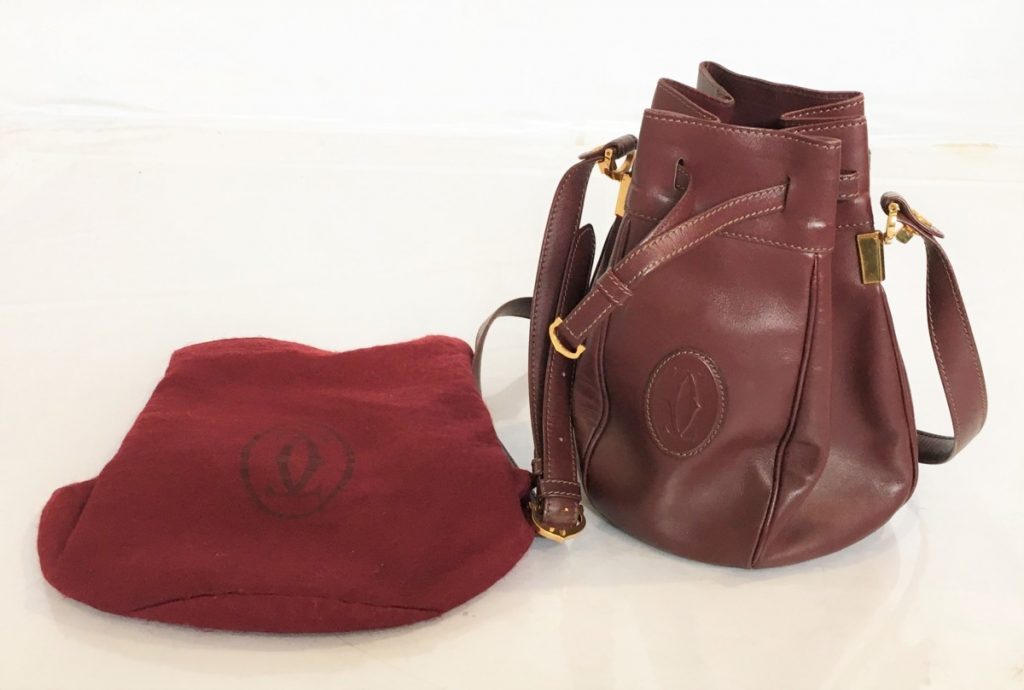 cartier カルティエ オールド マストライン 巾着ショルダーバッグ ボルドー