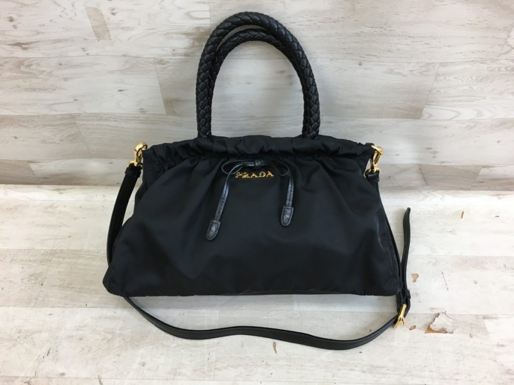 PRADA 2WAYハンドバッグ BN1631 ブラック プリーツ ギャザー リボン トート ショルダー ナイロン プラダ