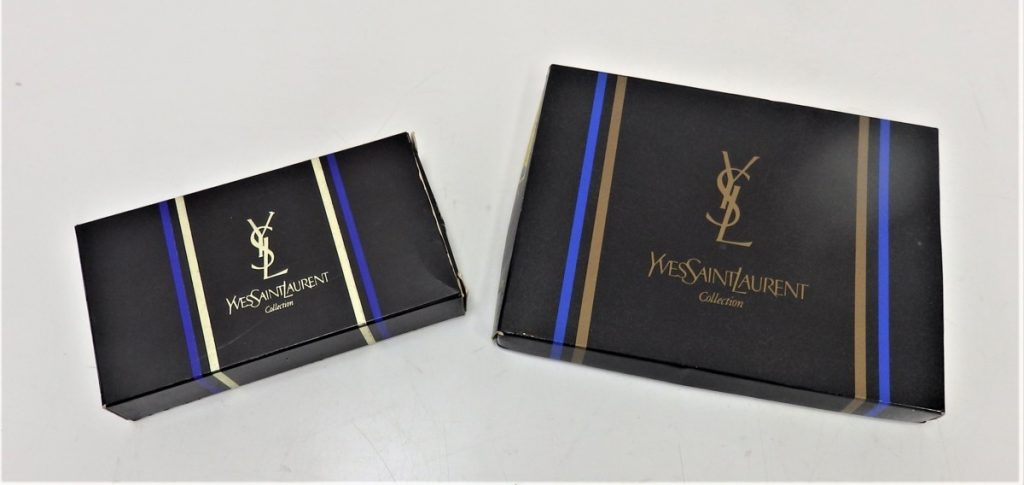 イヴサンローラン YVESSAINTLAURENT ガスライター YS-2 ＆ タバコケース 黒×ゴールド×グレー×ブルー 箱付き 2点セット