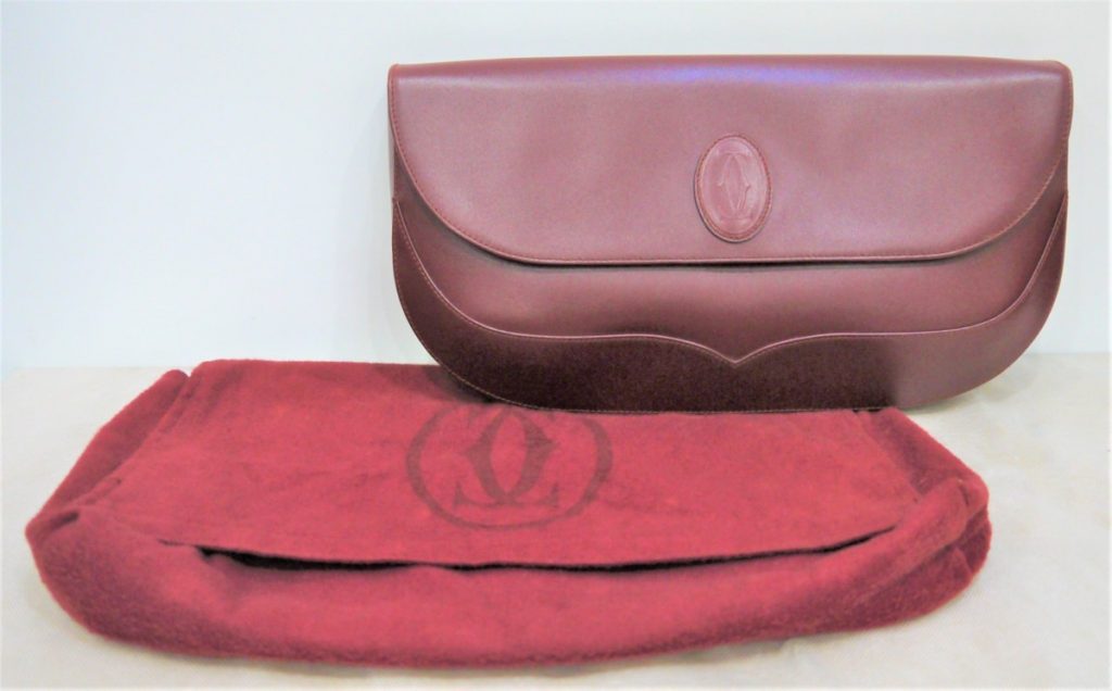 Cartier カルティエ マスト ロゴ カーフ レザー 本革 クラッチ セカンド バッグ ボルドー ゴールド金具