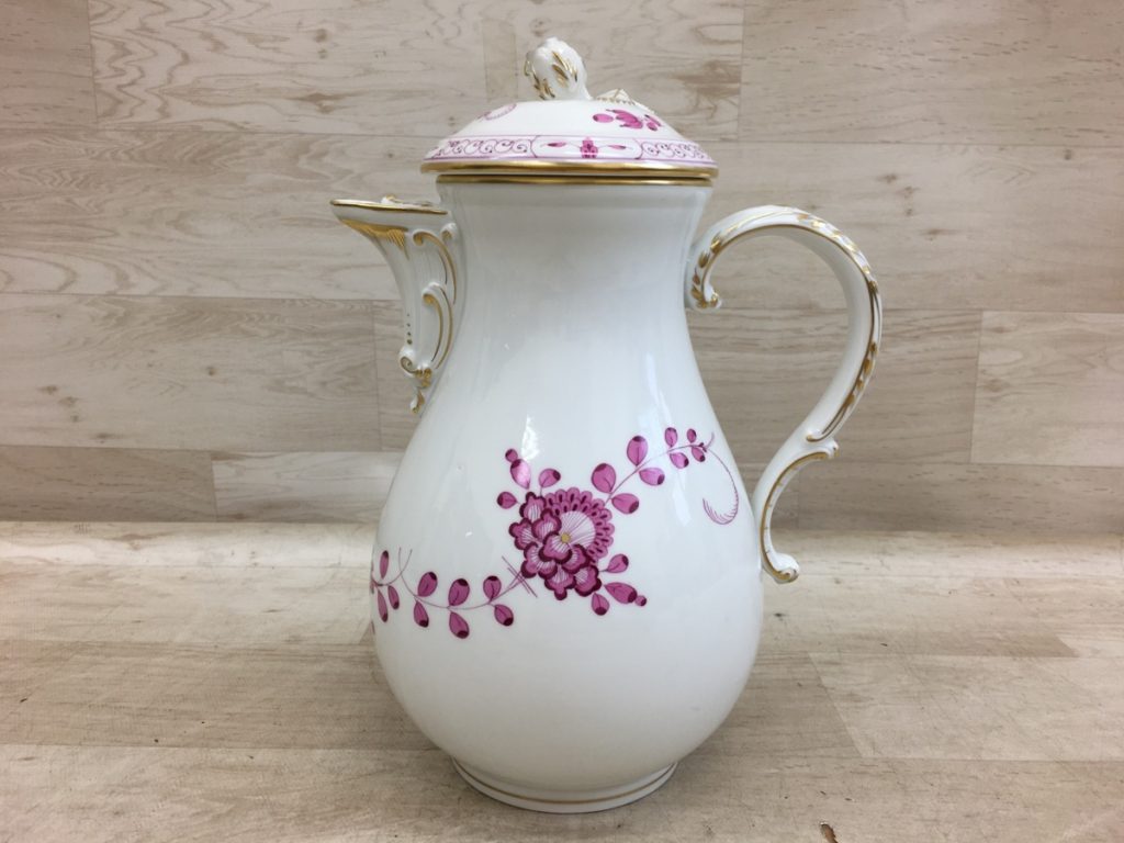 【美品】マイセン 水差し インドの花 ピンク インテリア インドの華 花柄 蓋つき 金彩 ウォータージャグ ピッチャー Meissen
