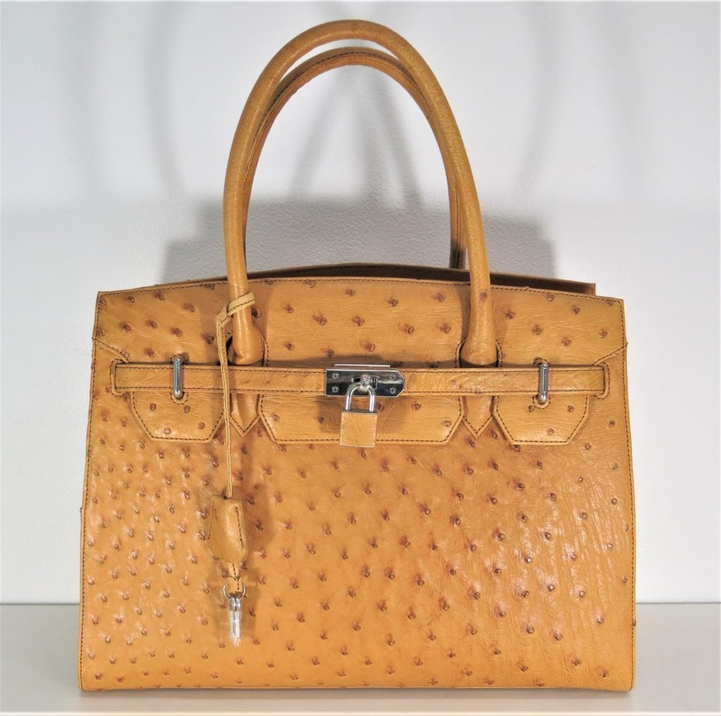 オーストリッチ風 バーキンタイプ バッグ キャメル