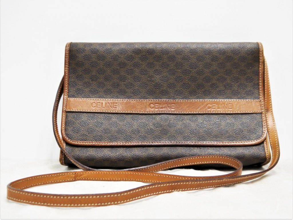 CELINE セリーヌ ヴィンテージ マカダム PVC×レザー セカンドバッグ クラッチバッグ ショルダーバッグ ブラウン系