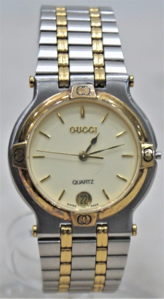 GUCCI グッチ 9000M デイト ゴールド文字盤 コンビカラー ボーイズ クォーツ 腕時計