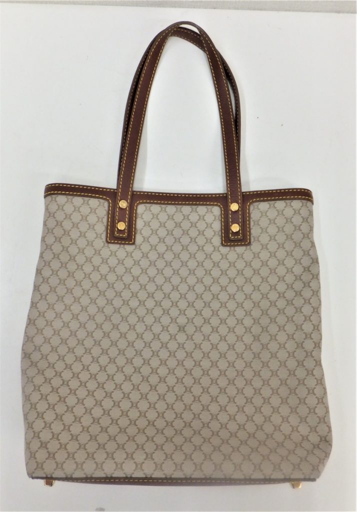 CELINE マカダム トートバッグ キャンパス レザーベージュ 茶