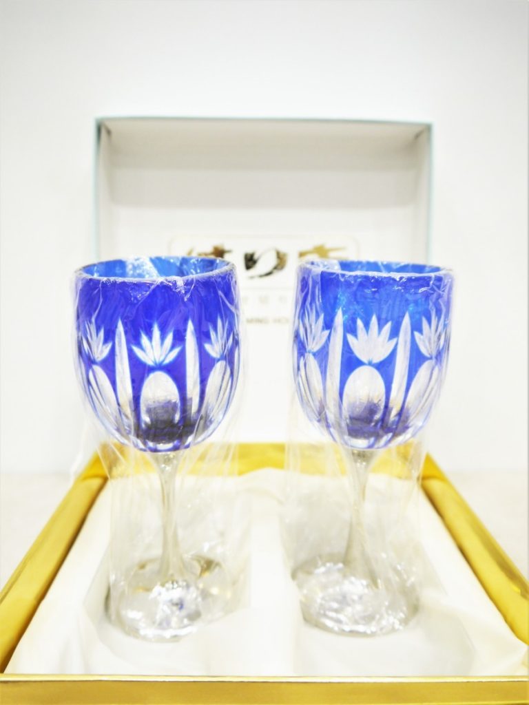 GLEAMING-HOUSE　被せ切り子 はりき ペアワイングラス