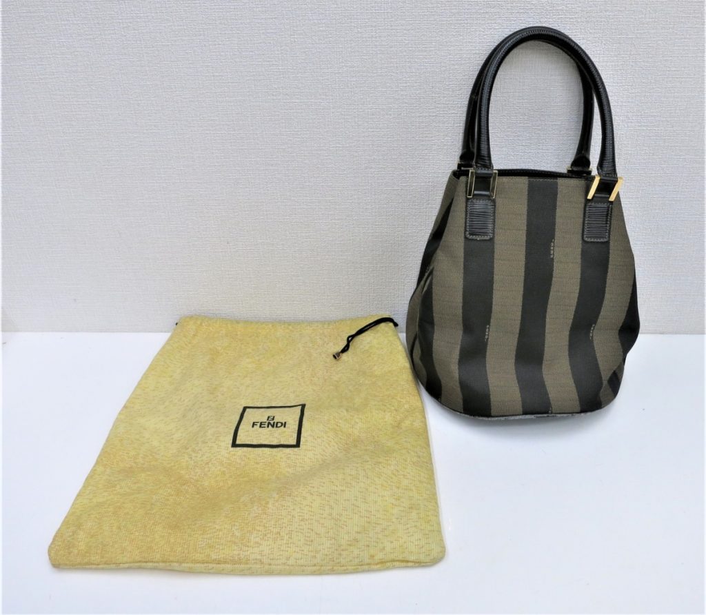 FENDI フェンディ ペカン柄 ハンドバッグ カーキ ブラック キャンバスレザー