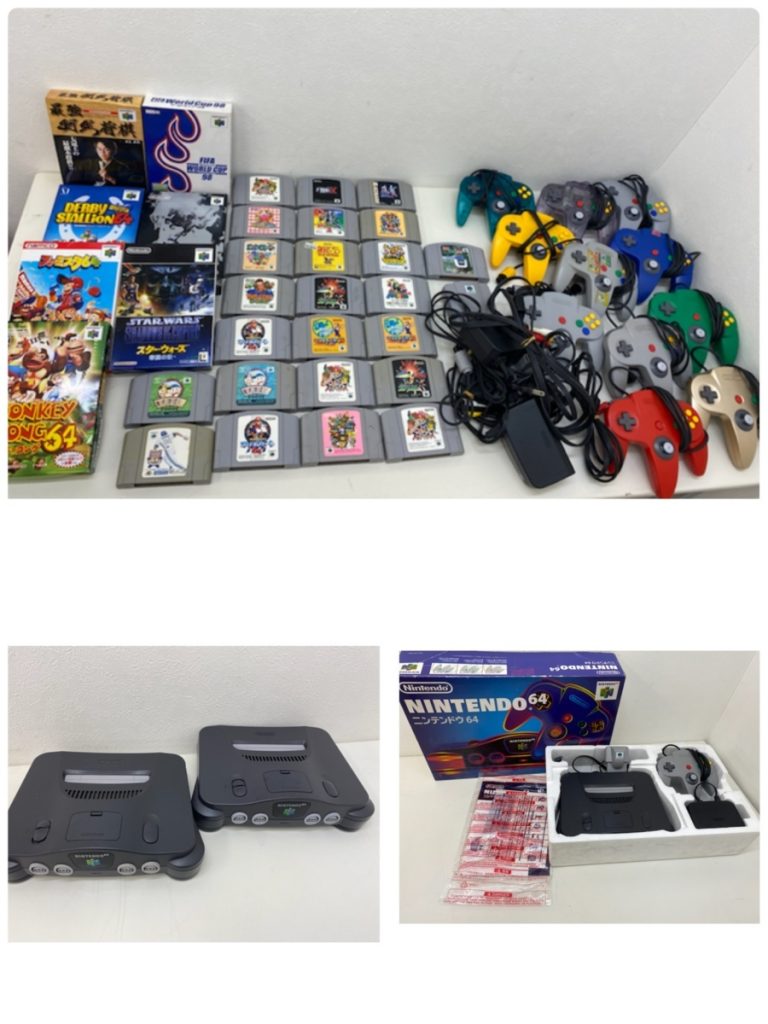 Nintendo64まとめ 本体 ３個 コントローラー 12個 任天堂 ソフト 箱付き有 アダプター 動作未確認
