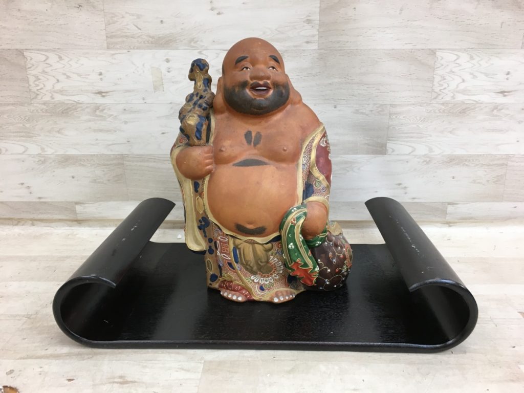 九谷焼 七福神 布袋様 陶器 飾り 高さ約30cm 立像 オブジェ 台座付き 経年劣化あり