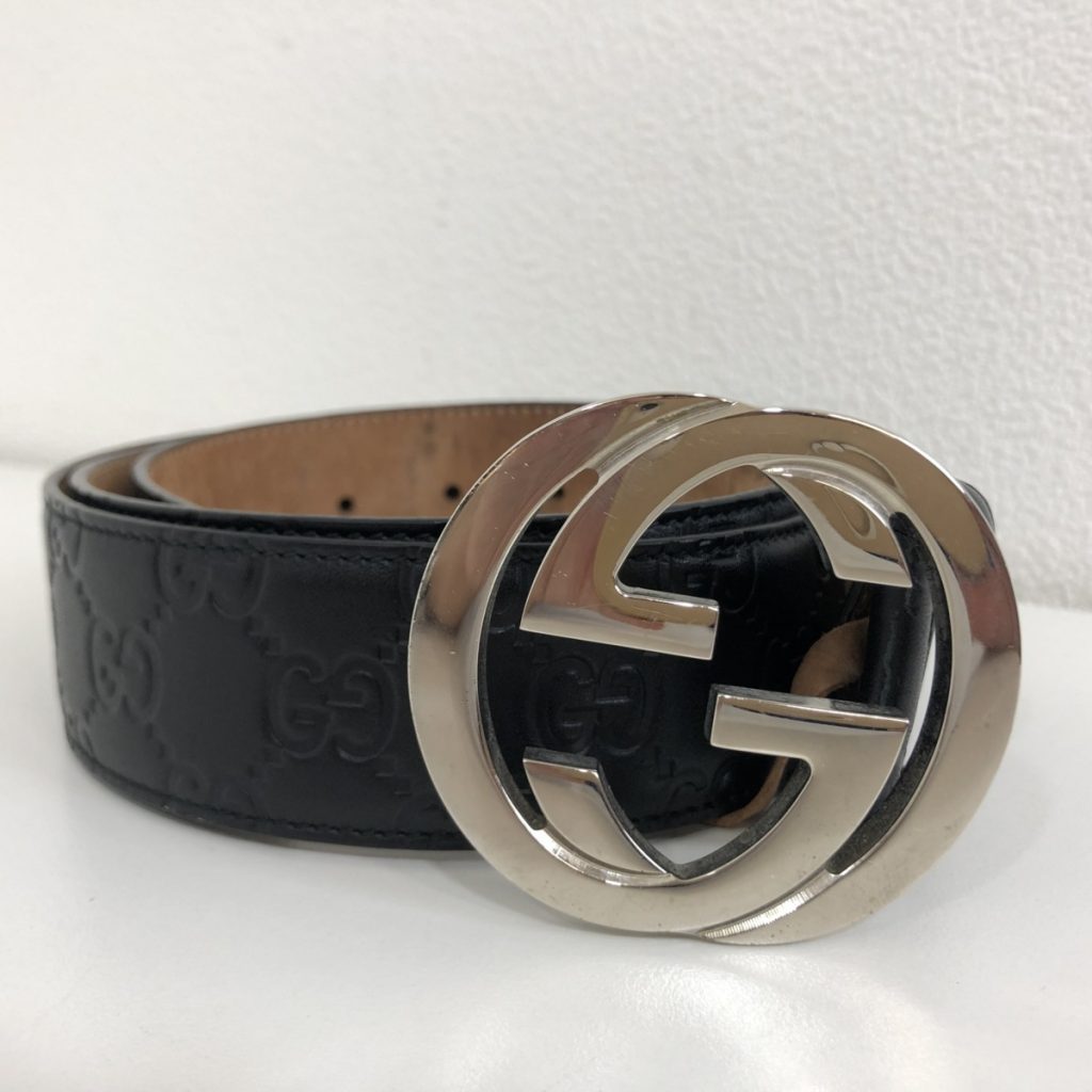 GUCCI ベルト GGバックル　411924 全長110cm 幅4ｃm GG柄 インターロッキングG 本革 レザー メンズ イタリア