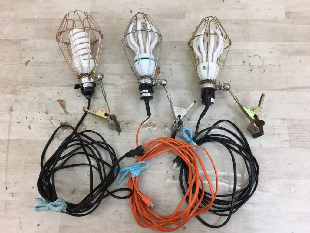 ハンドランプ クリップ付き 5m×2 4m 作業用 キタムラ 100V 32W 100V 500W 矢田電気 110V 40W 点灯確認済み