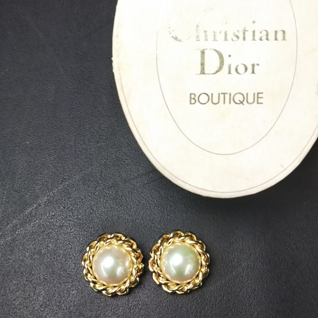 正規 Christian Dior クリスチャンディオール パールモチーフイヤリング フェイクパール 現状品