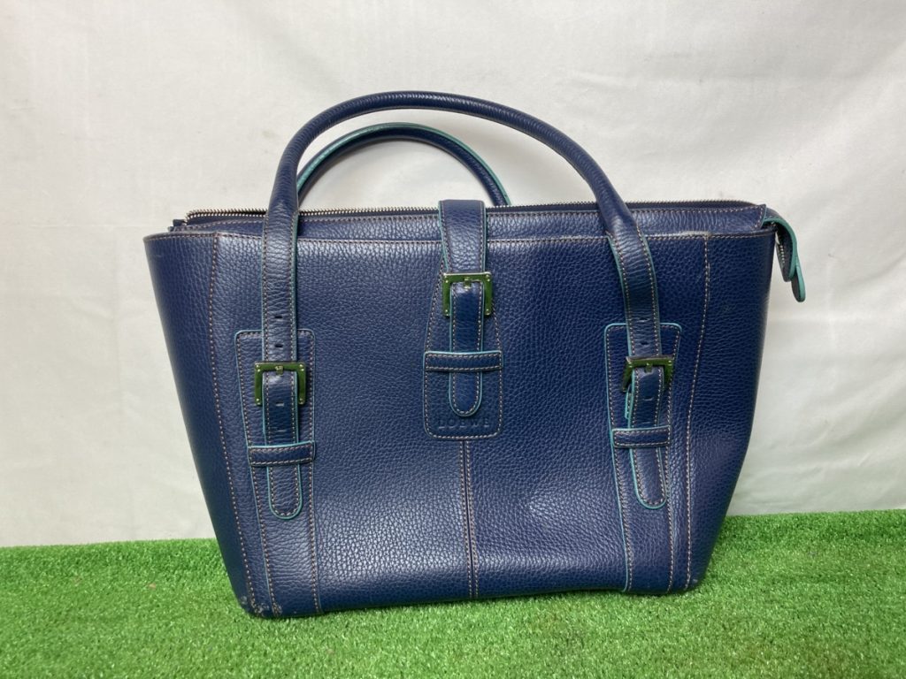 LOEWE　ロエベ　ハンドバッグ　トートバッグ　レザー　ブルー　ネイビー　シルバー金具