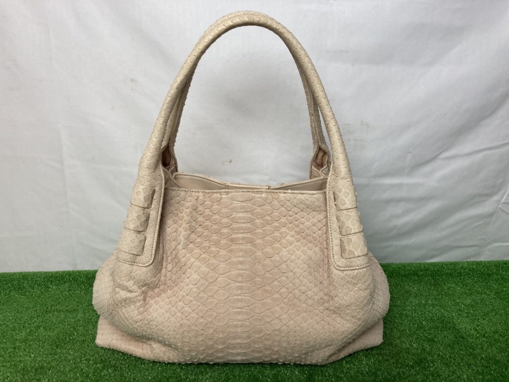 未使用品　BORELLI PIERINA　ボレッリピエリナ　ハンドバッグ　パイソン柄　レザー　ベージュ　レディース　イタリア製