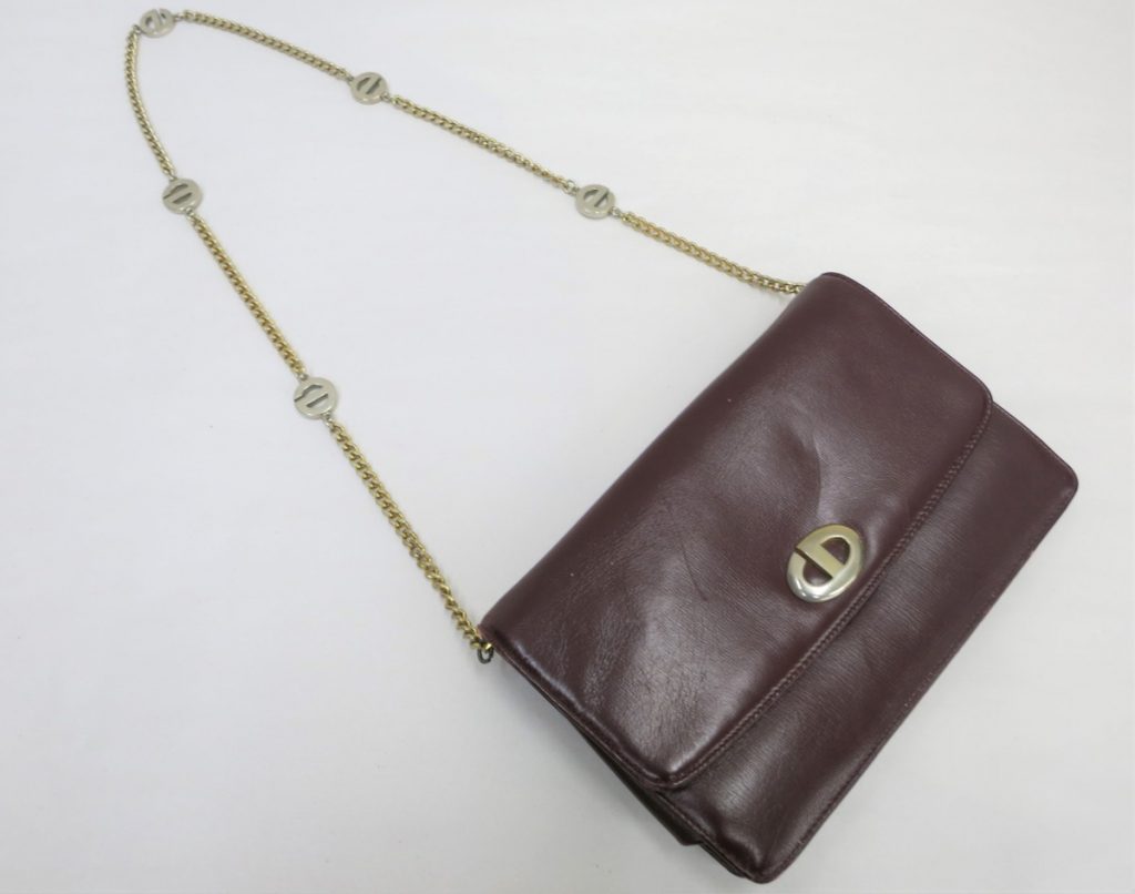 Christian Dior クリスチャンディオール レザー ワインレッド チェーンショルダー CDロゴ ポーチ付き