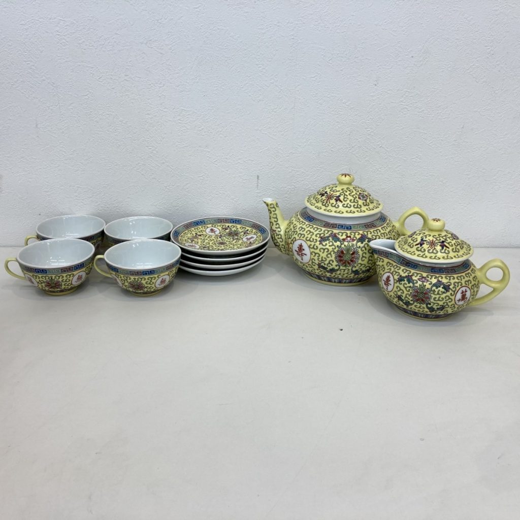 中国景徳鎮製 茶器 ティーカップ ソーサー 粉彩 茶壺 急須 マグカップ 皿 茶道具 陶器 中国古玩