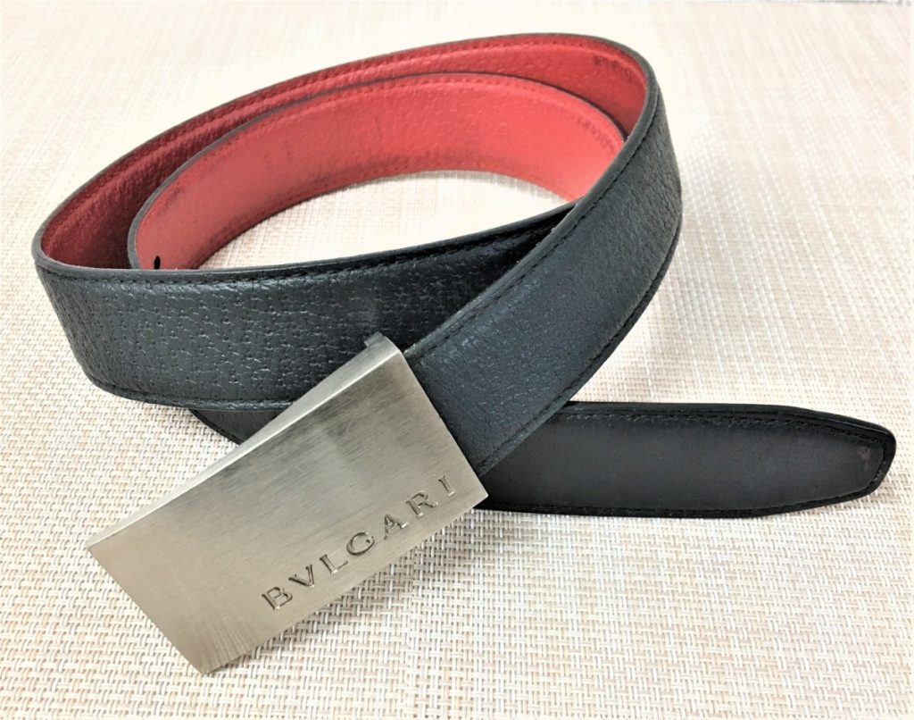 VLGARI ブルガリ ベルト スクエア バックル レザー ブラック×レッド