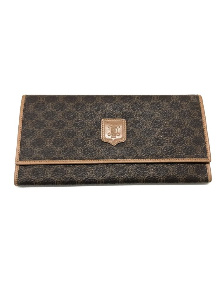 CELINE PARIS M11 長財布 マカダム柄 イタリア製 ファスナー 二つ折り お札入れ 小銭入れ 総柄 ブラウン セリーヌ