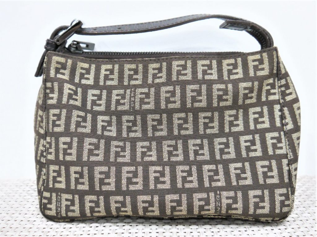 FENDI フェンディ ズッカ柄 キャンバス×レザー ミニ バニティバッグ ハンドバッグ 化粧ポーチ