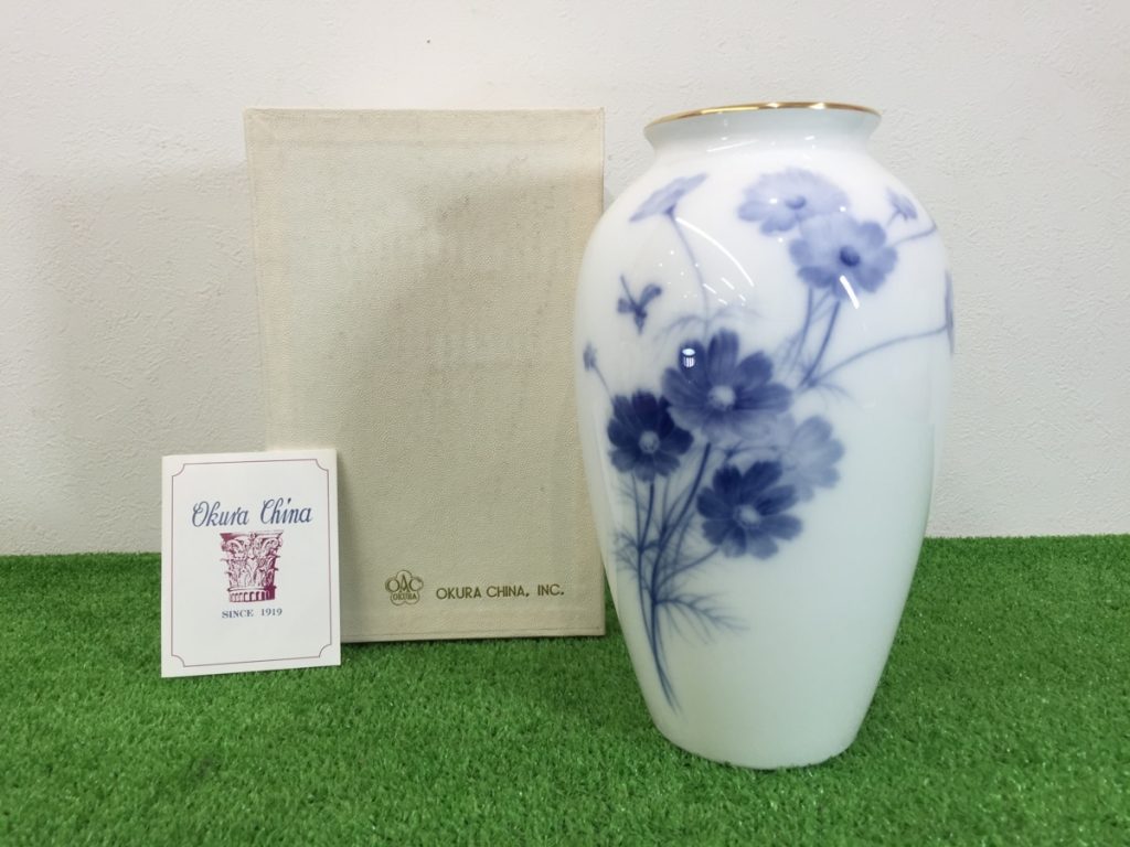 大倉陶園 OKURA ブルーコスモス フラワーベース 花瓶