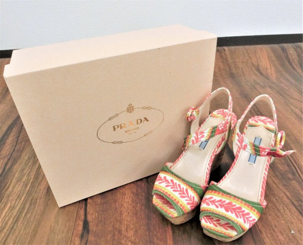 プラダ PRADA 36 1/2 レディース ウェッジソール サンダル