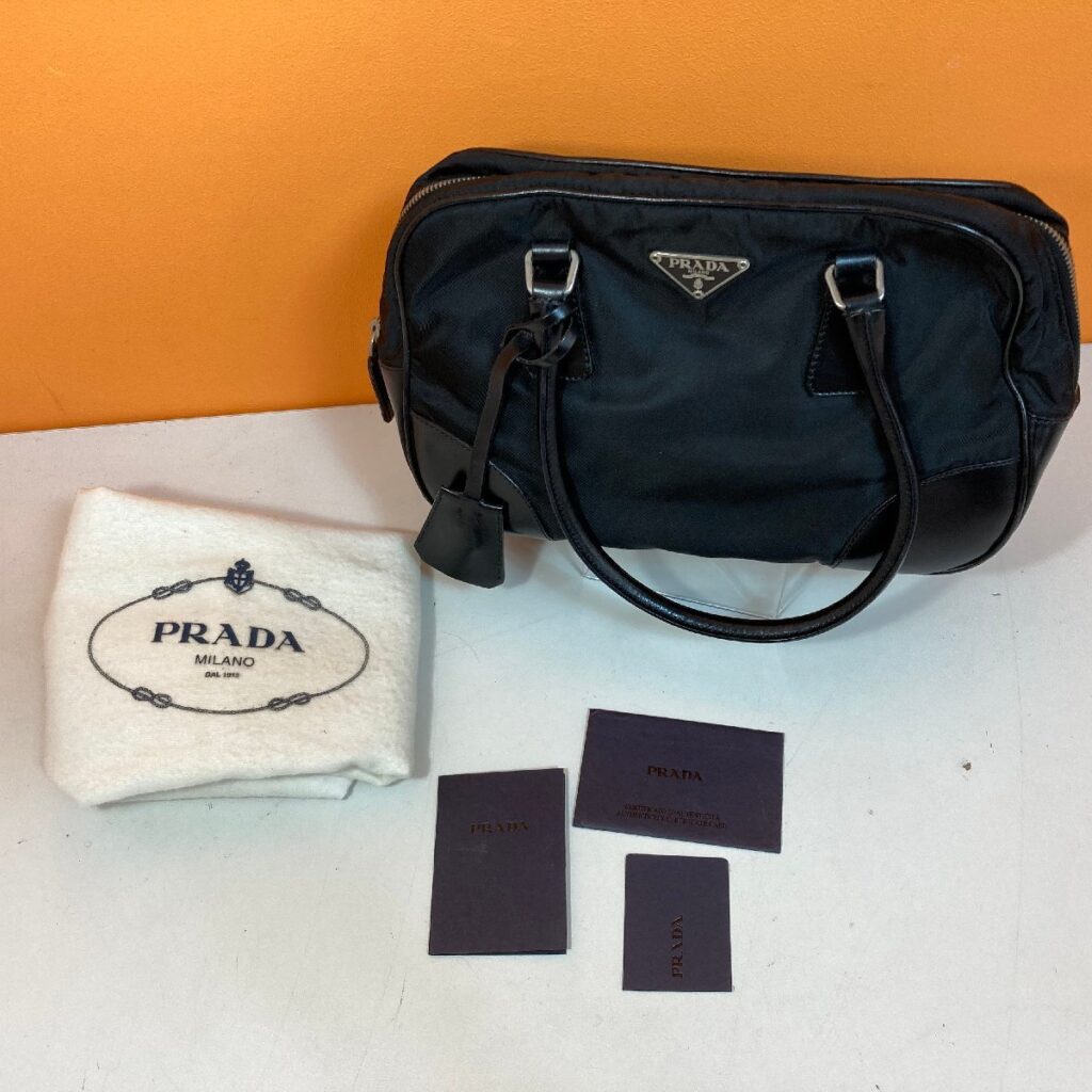 PRADA プラダ TESSUTO VITEL ヴィッテロ ナイロン ハンドバッグ　カーフ レザー 本革 ブラック