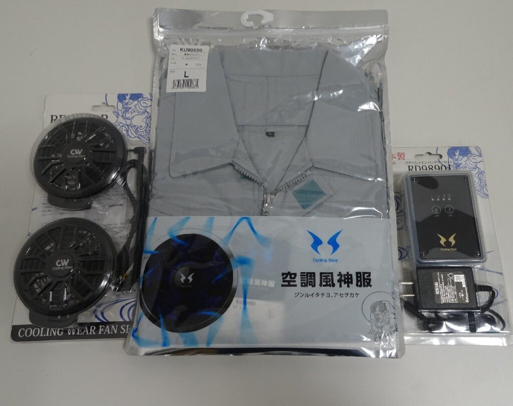 空調風神服セット 長袖ブルゾン(Lサイズ モスグリーン)&フラットレギュラーファンRD9920R&バッテリーRD9890J