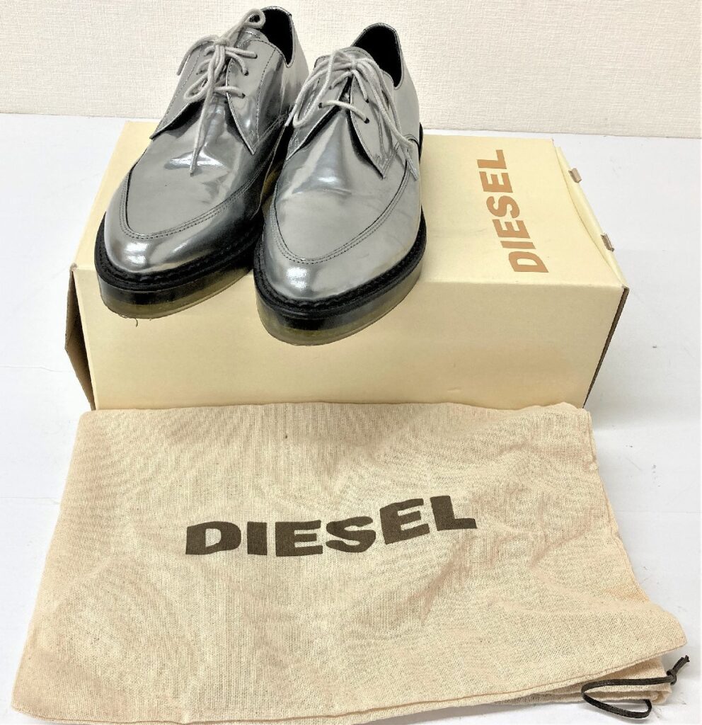 DIESEL ディーゼル メンズ 本革 レザー スケルトンラバーソール ドレスシューズ 靴 シルバー