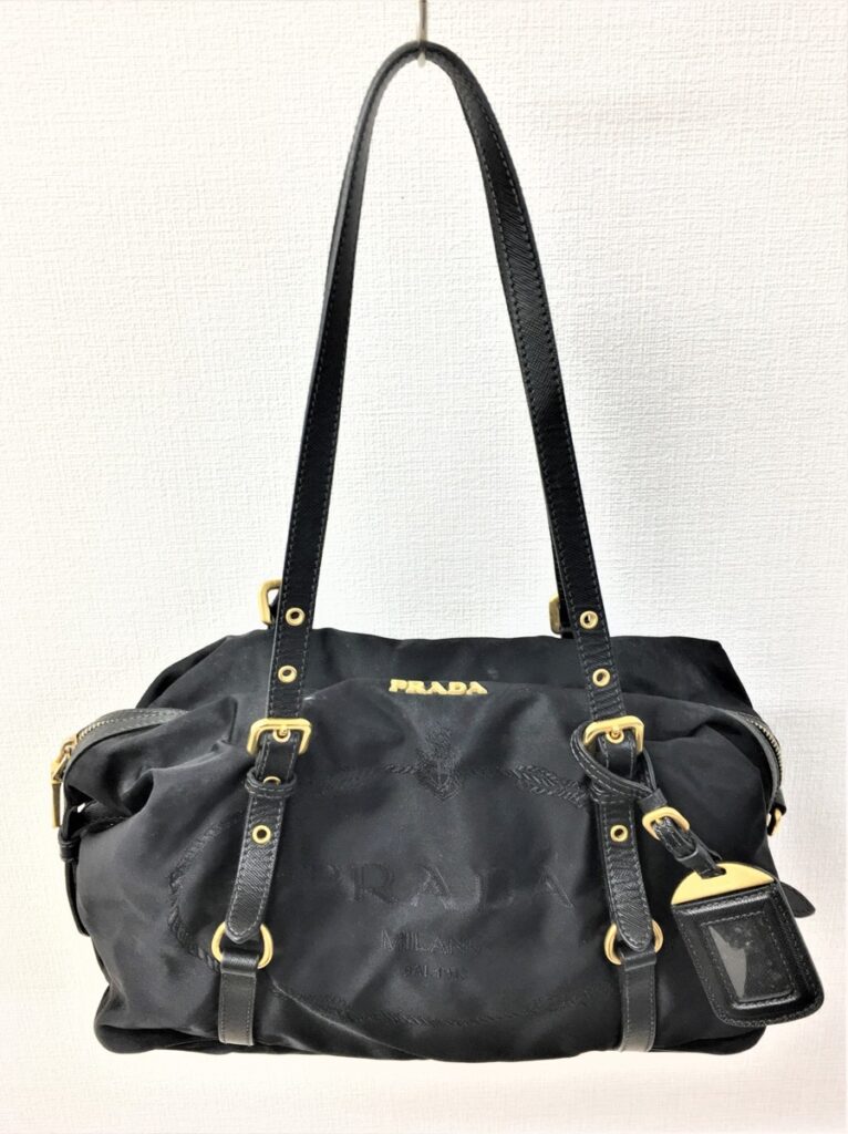 プラダ PRADA ミニボストン ショルダーバッグ ナイロン ブラック×ゴールド金具